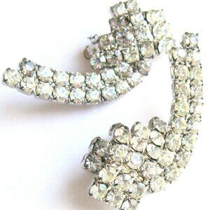 Vintage Big Rhinestone Shooting Star Clip Earrings